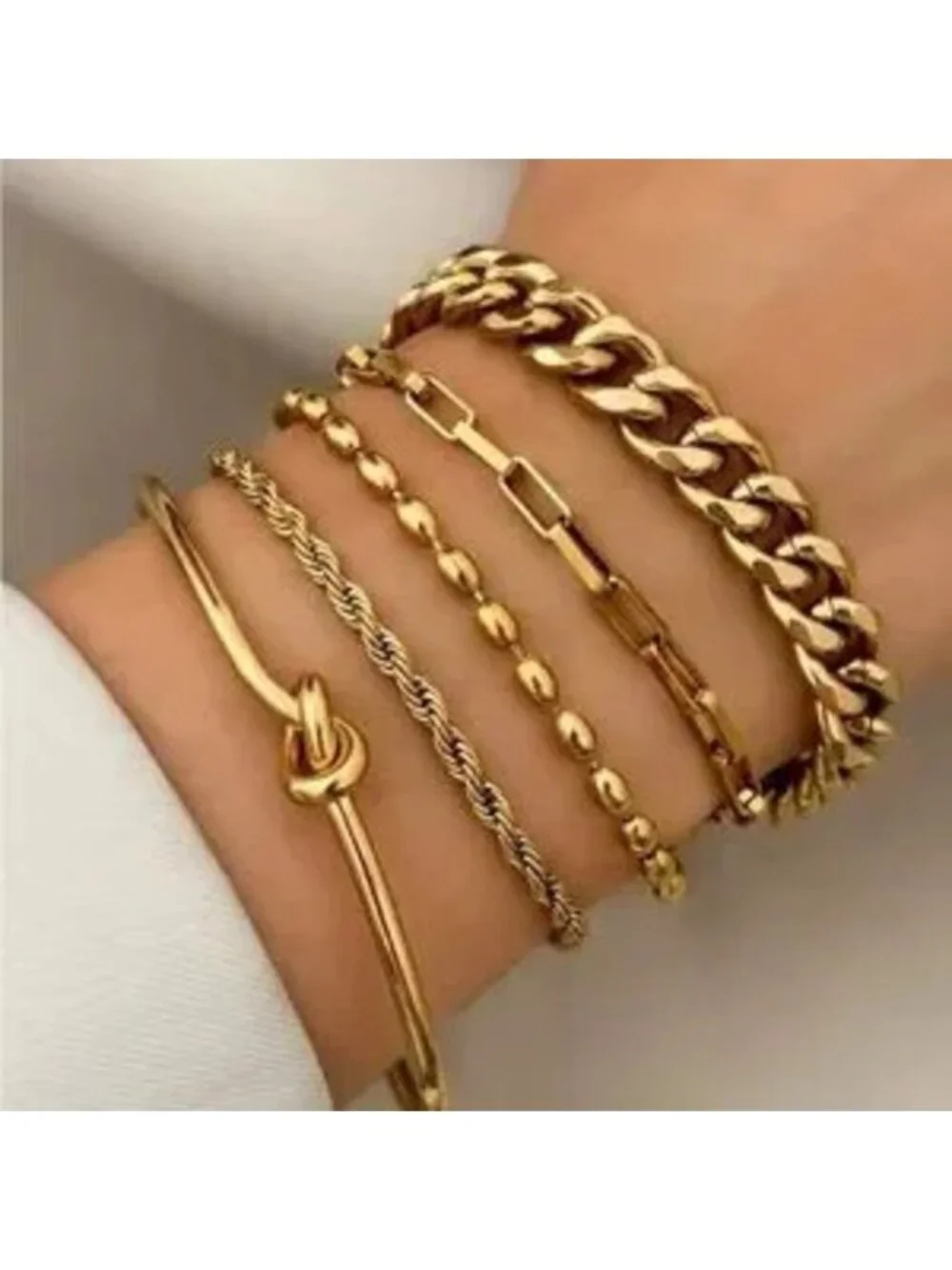 Gold Stainless Steel 5pc Bracelet Cuff Set